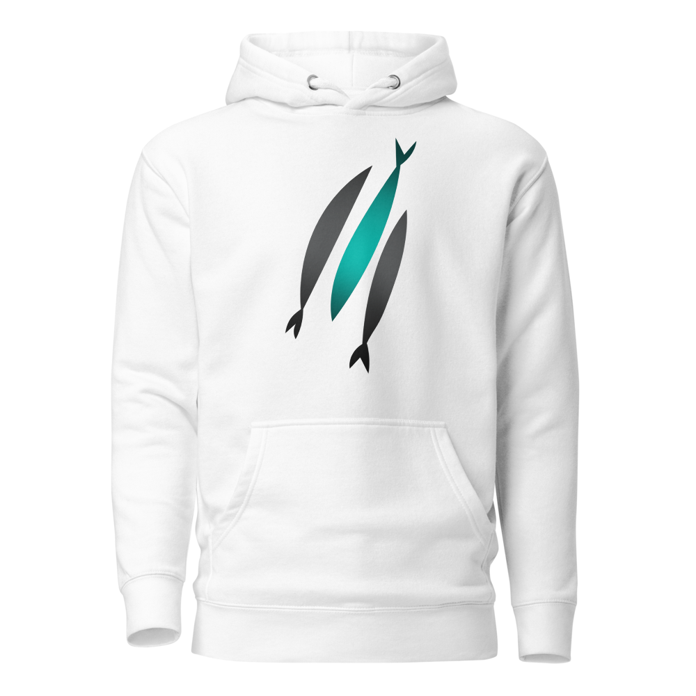Sweat à Capuche Unisexe "3 poissons" Blanc