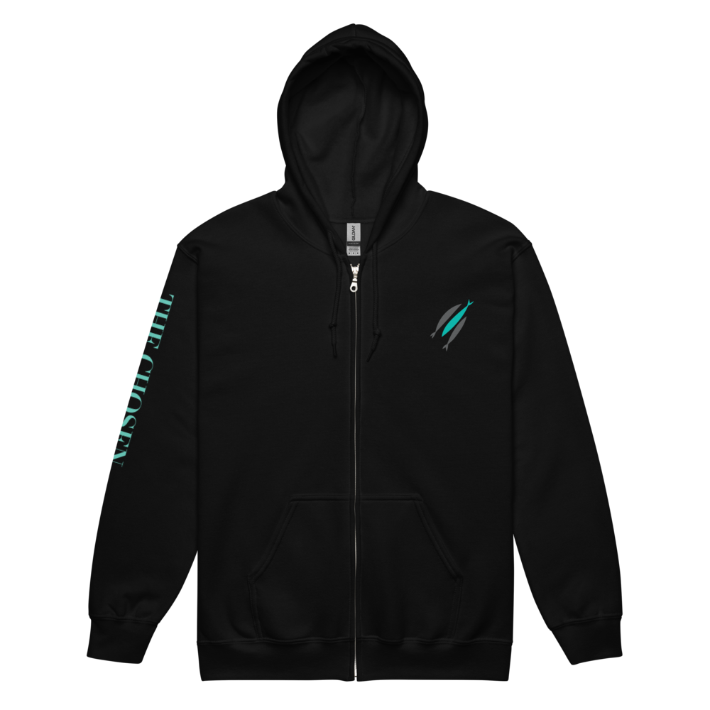 Veste zippée "3 poissons" Noire (logo manche)