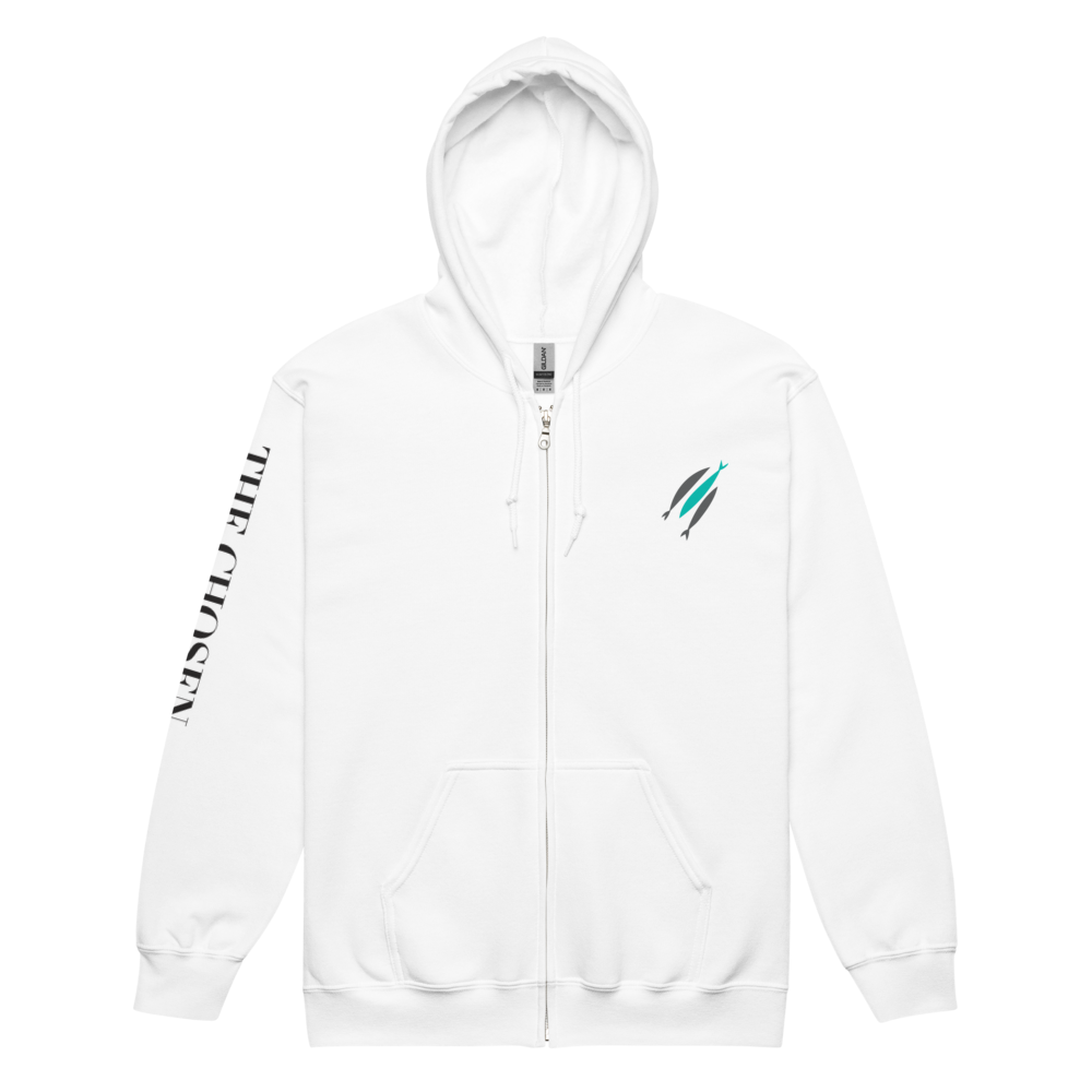 Veste zippée "3 poissons" Blanche (logo manche)